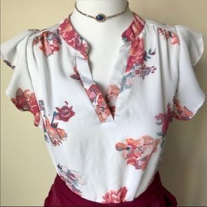 Justify Floral V Neck Short Sleeve Blouse
